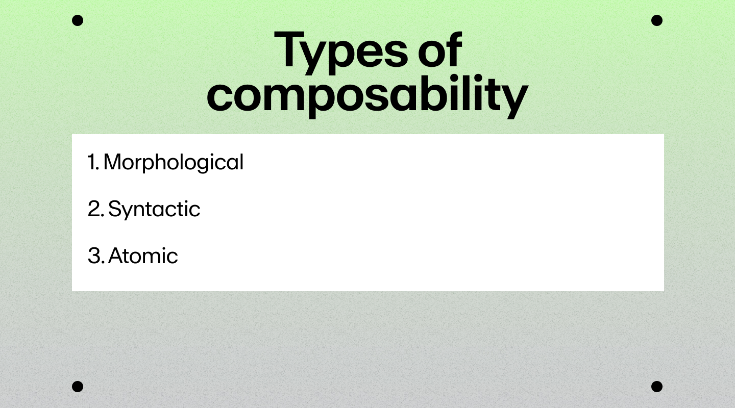 A chart listing the types of composability in DeFi.